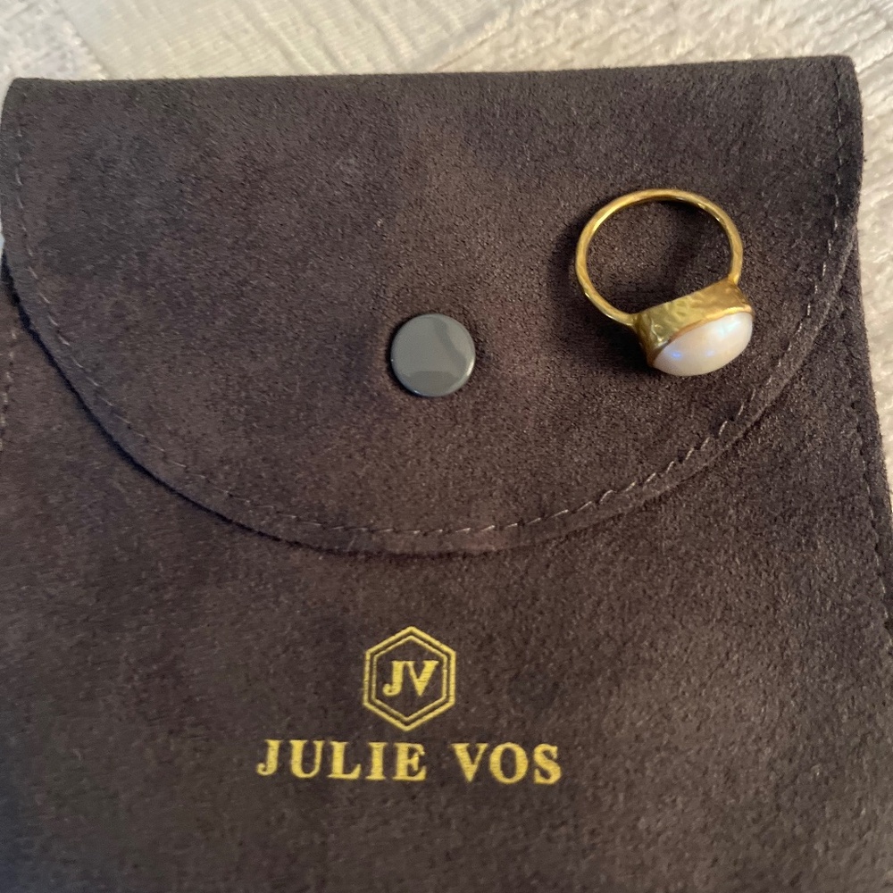 Julie Vos Hammered Gold Pearl Cabachon Ring
